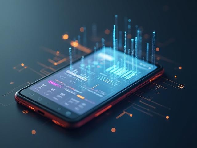 Image of a modern personal finance device displaying data, with abstract digital lines radiating out.